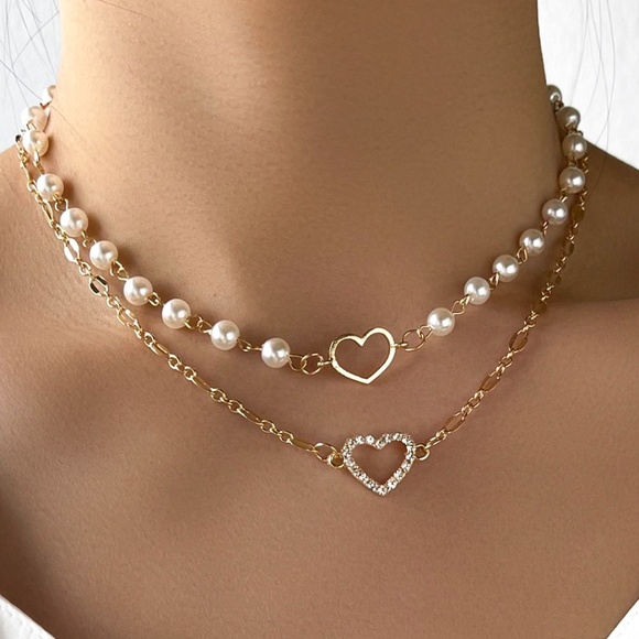 Bellanblue Jewelry - Boho Gold Tone Multilayer Faux Pearl Heart Necklace